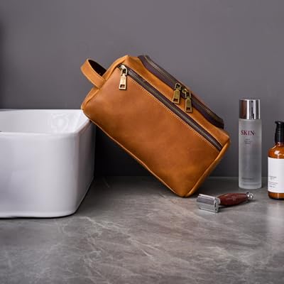 Hanging Travel Toiletry Bag Leather Dopp Kit Bag