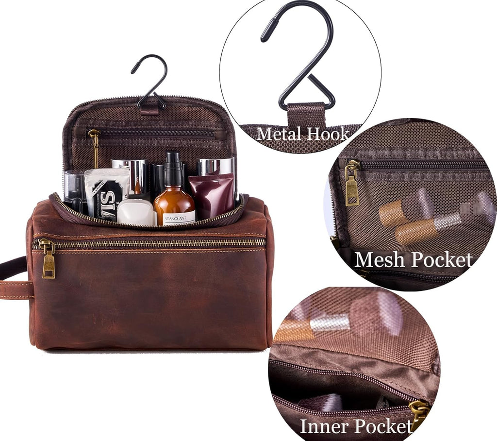 Hanging Travel Toiletry Bag Leather Dopp Kit Bag