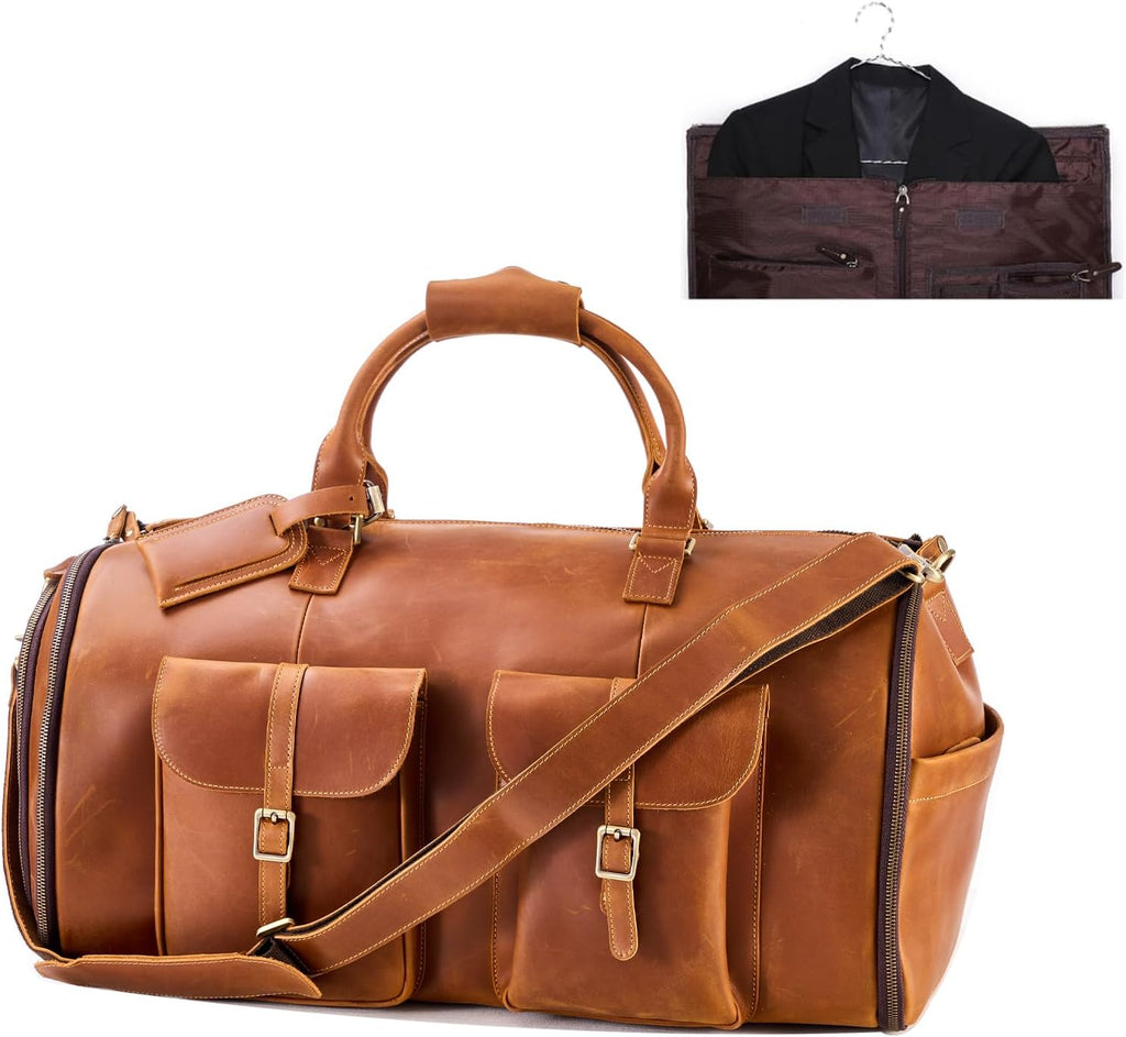 Full Grain Leather Suit Duffle Bag, Duffel Bag with Shoe Compartment