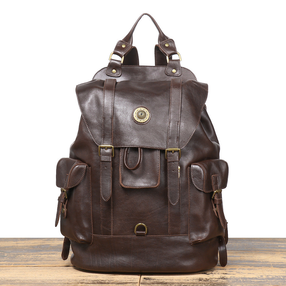 Full Grain Leather Backpack Men Travel Backpack Cool Backpacks