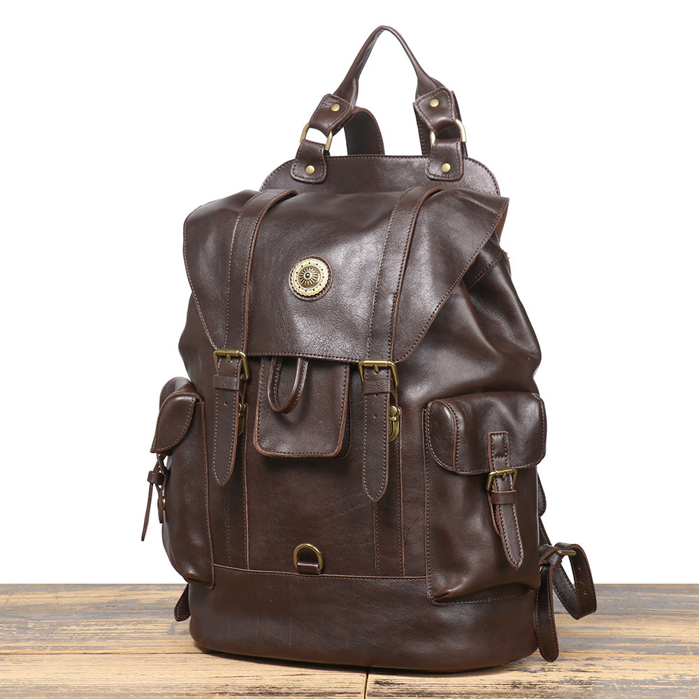 Full Grain Leather Backpack Men Travel Backpack Cool Backpacks