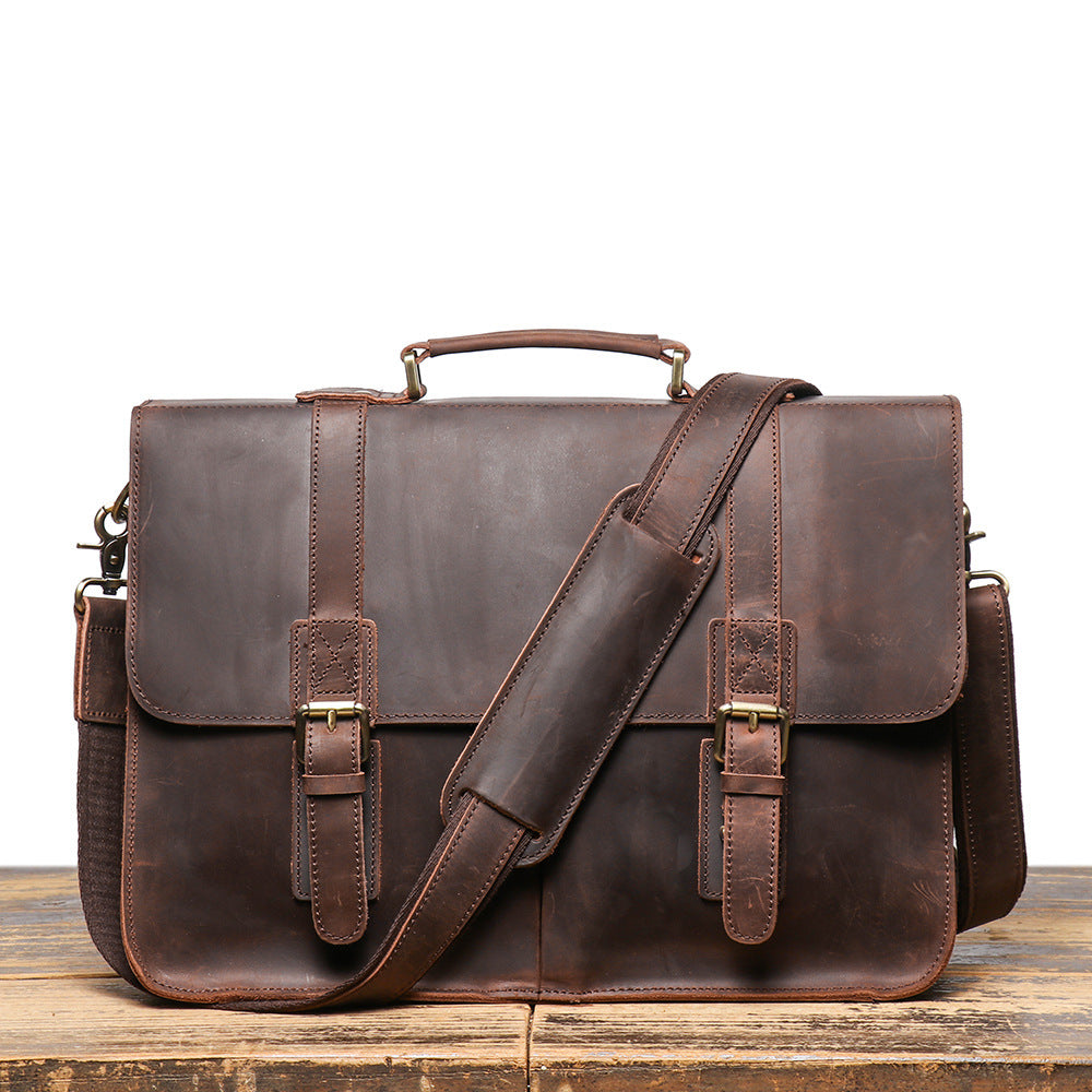 Full Grain Leather Laptop Bag, Men Briefcase Messenger Bag