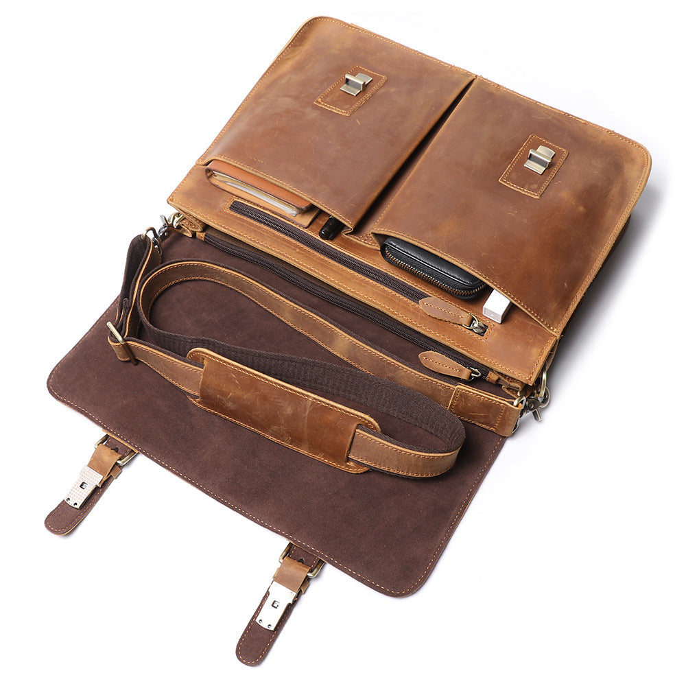 Full Grain Leather Laptop Bag, Men Briefcase Messenger Bag