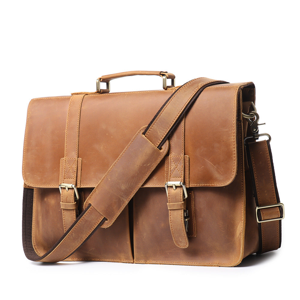 Full Grain Leather Laptop Bag, Men Briefcase Messenger Bag