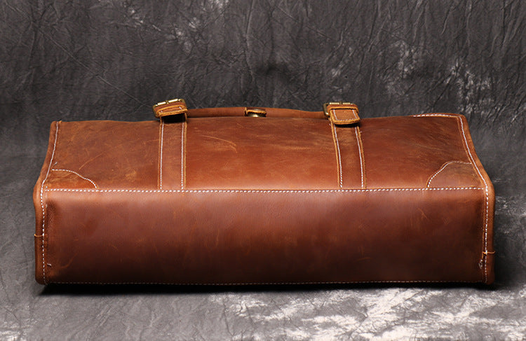 Dark Brown Leather Laptop Messenger Bag — The Handmade Store