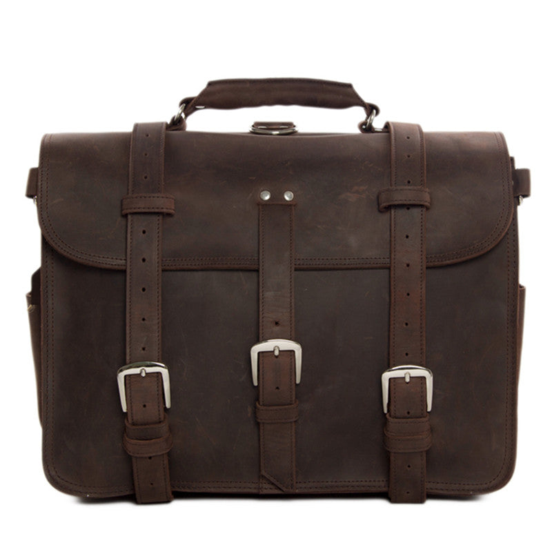 Large Capacity Travel Duffle Genuine Leather 17 Inch Laptop Briefcase ...